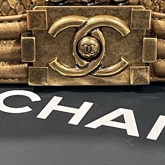 CHANEL Metallic Bronze leather Python Boy Crossbody Bag - Picture 10 of 15